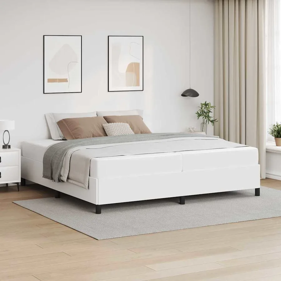 Cadre de lit avec matelas Blanc 200 x 200 cm tissu