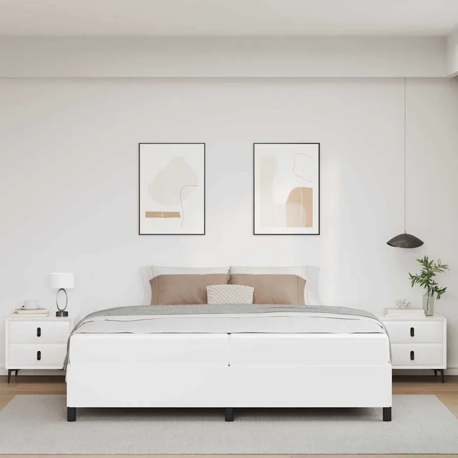 Cadre de lit avec matelas Blanc 200 x 200 cm tissu - 3