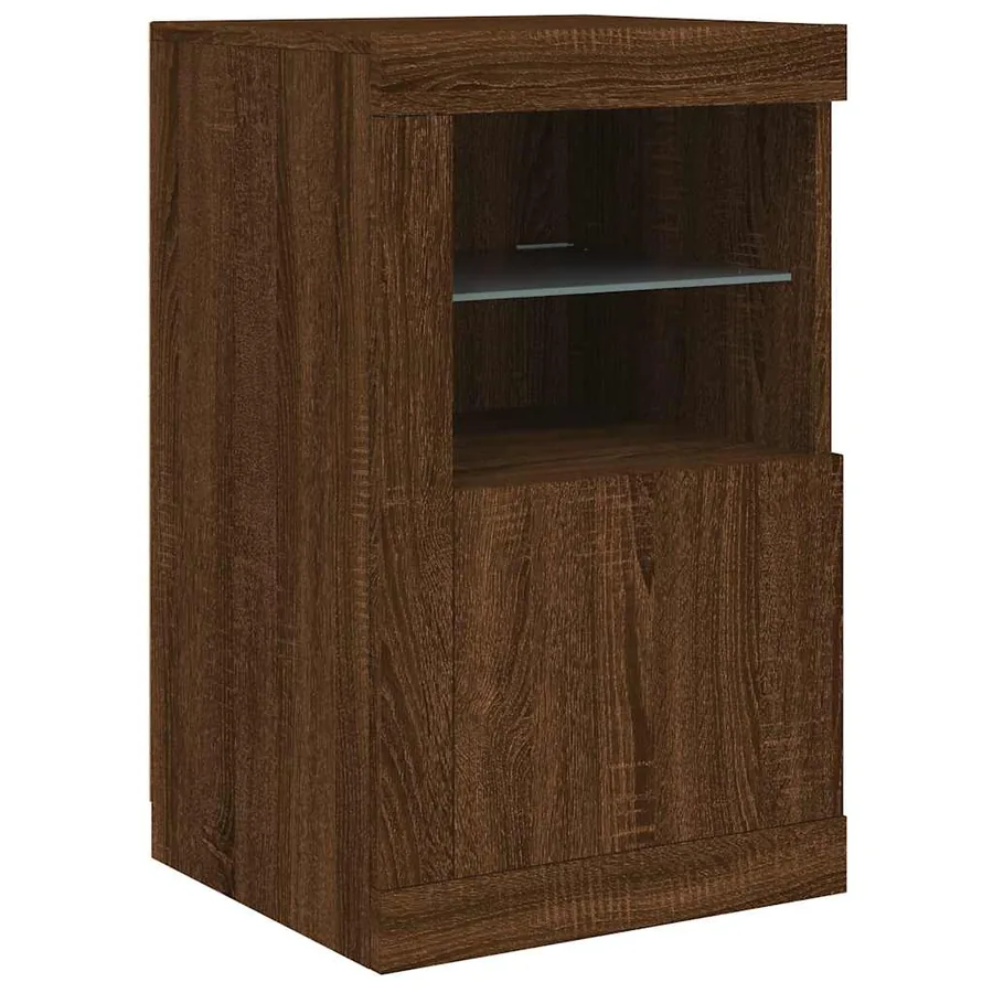Armoire latérale avec lumières LED chêne marron bois ingénierie - 2