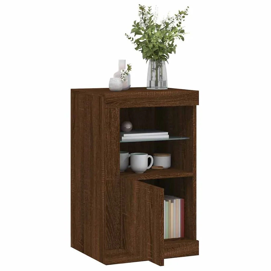 Armoire latérale avec lumières LED chêne marron bois ingénierie - 4
