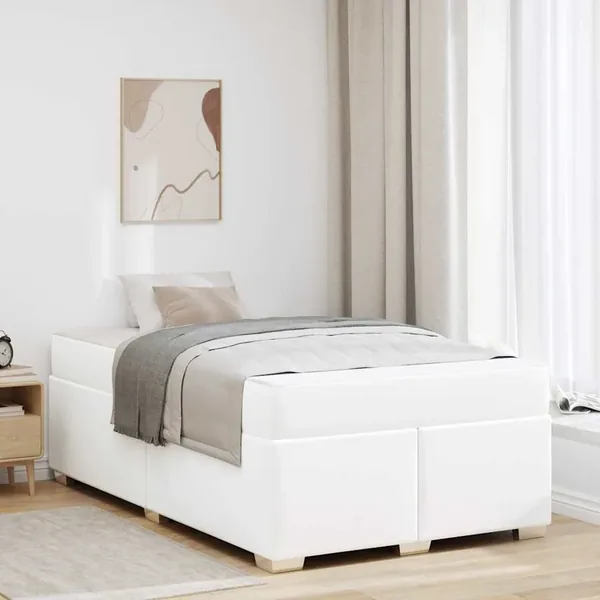 Cadre de lit avec matelas Blanc 120 x 200 cm tissu