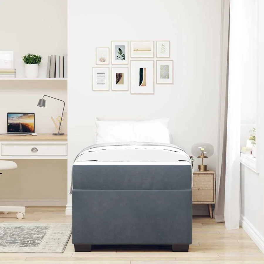 Cadre de lit avec matelas Gris foncé 90 x 190 cm tissu - 3