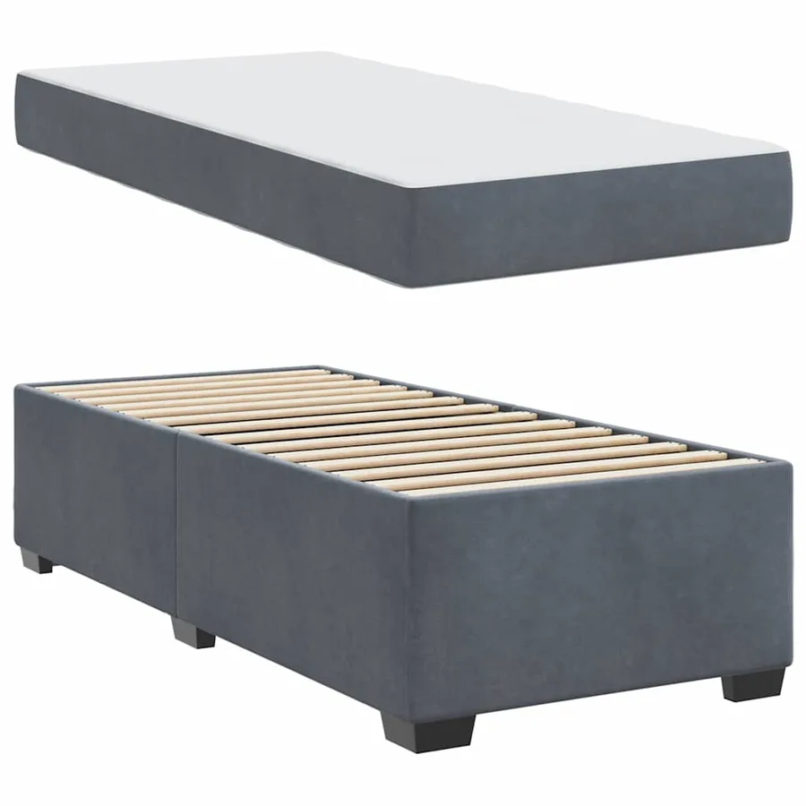 Cadre de lit avec matelas Gris foncé 90 x 190 cm tissu - 4