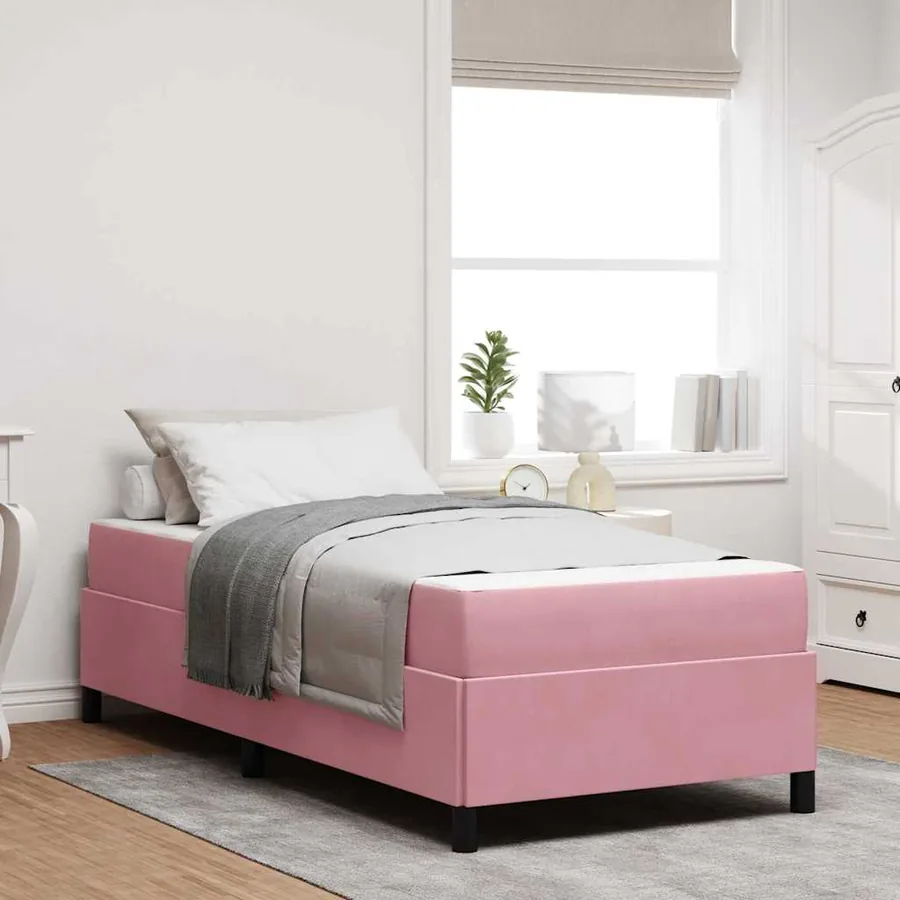 Cadre de lit avec matelas Rose 90 x 200 cm tissu