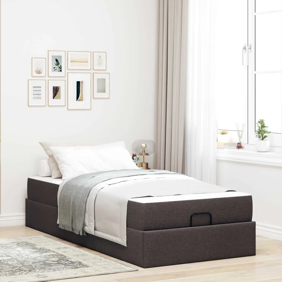 Cadre de lit avec matelas 2 pcs Tan tissu