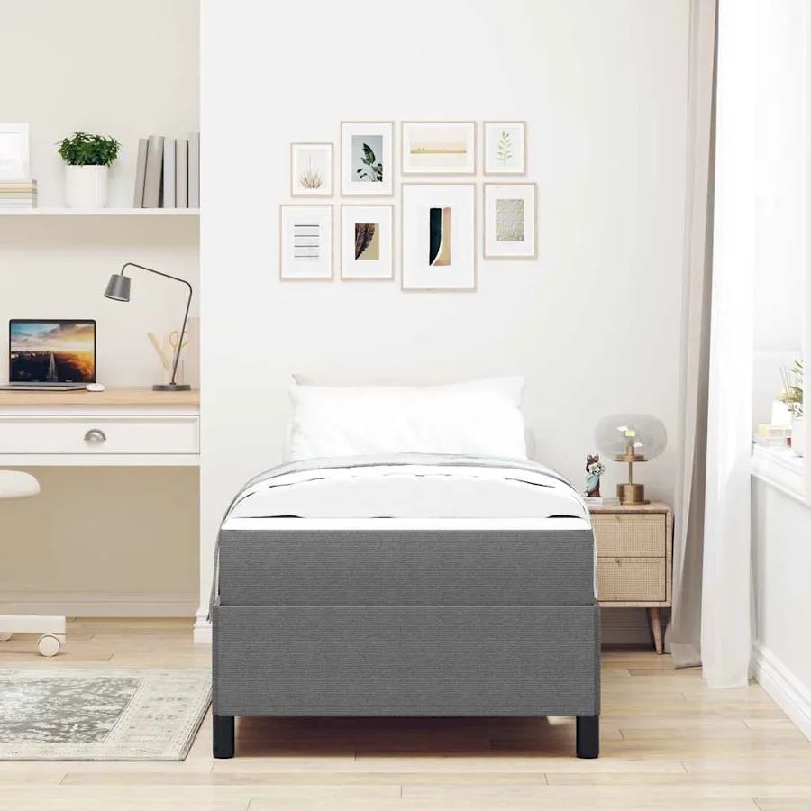 Cadre de lit avec matelas Gris clair 90 x 190 cm tissu - 3