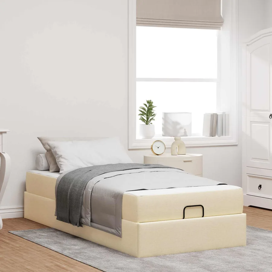 Cadre de lit avec matelas 2 pcs Crème tissu