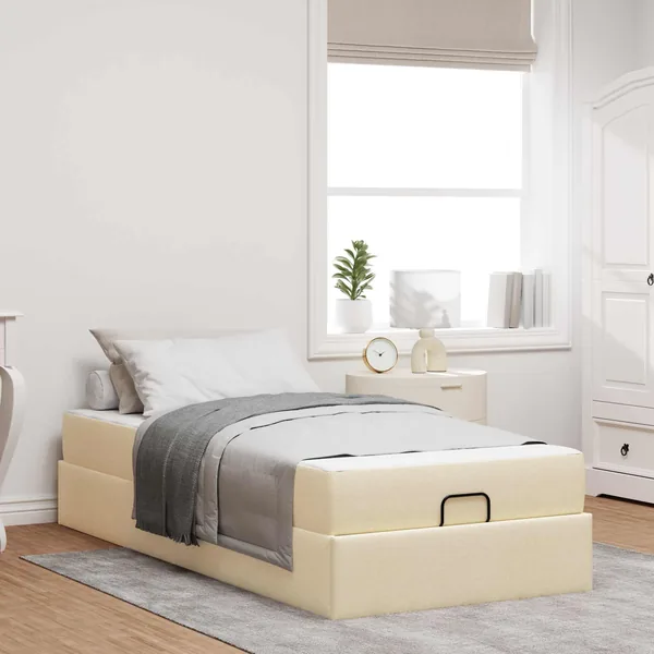 Cadre de lit avec matelas 2 pcs Crème tissu