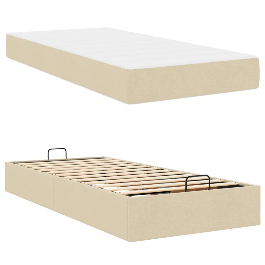 Cadre de lit avec matelas 2 pcs Crème tissu - 5