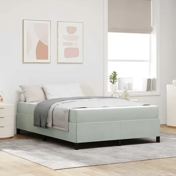 Cadre de lit avec matelas Gris clair 140 x 190 cm tissu