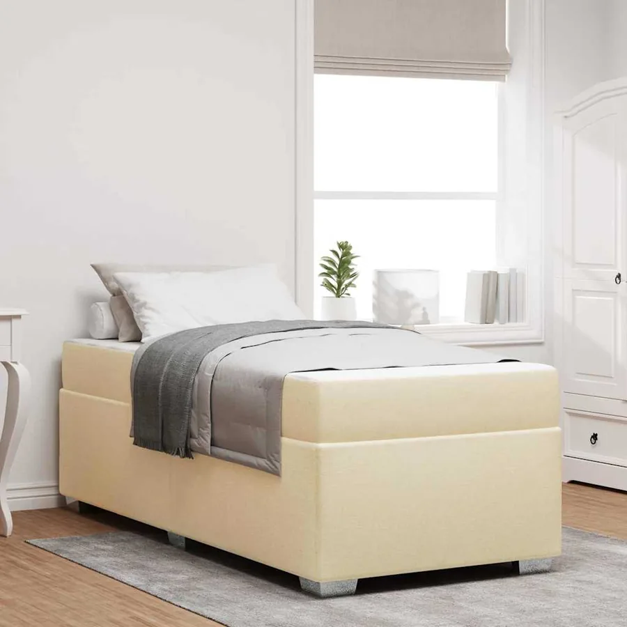 Cadre de lit avec matelas Crème 100 x 200 cm tissu