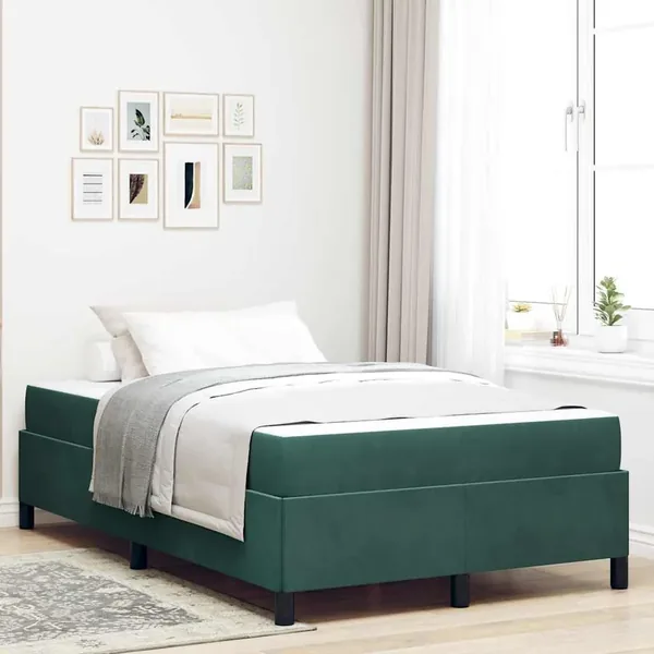 Cadre de lit avec matelas Vert foncé 120 x 200 cm tissu