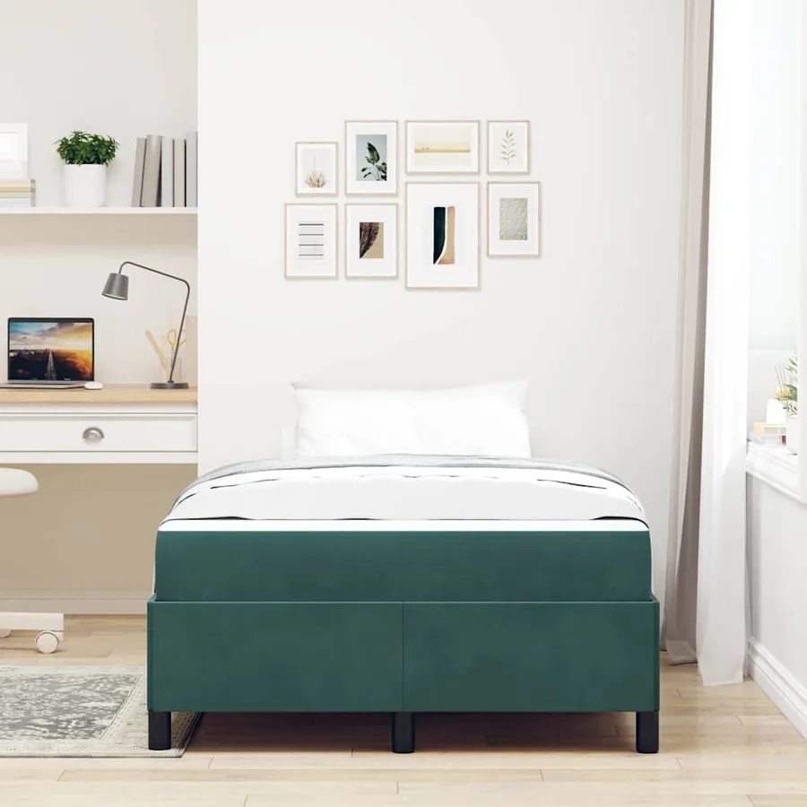 Cadre de lit avec matelas Vert foncé 120 x 200 cm tissu - 3