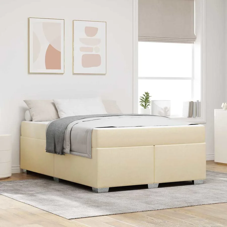 Cadre de lit avec matelas Crème 140 x 200 cm tissu
