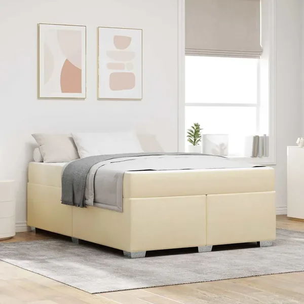 Cadre de lit avec matelas Crème 140 x 200 cm tissu