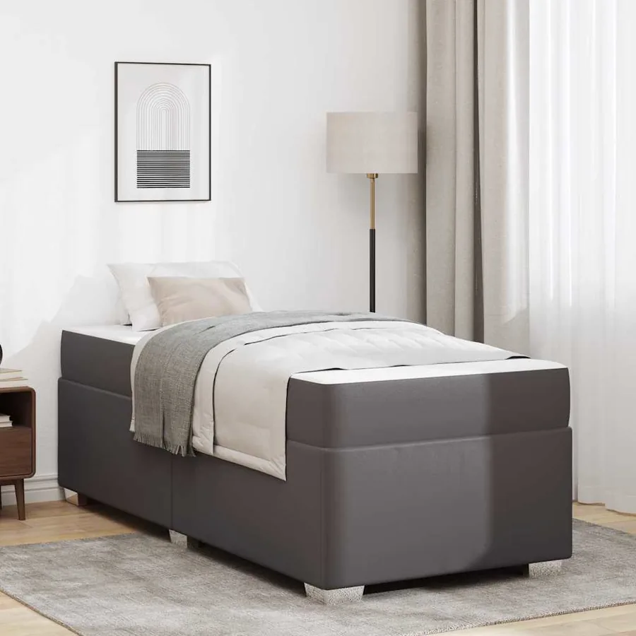 Cadre de lit avec matelas Gris 90 x 190 cm tissu