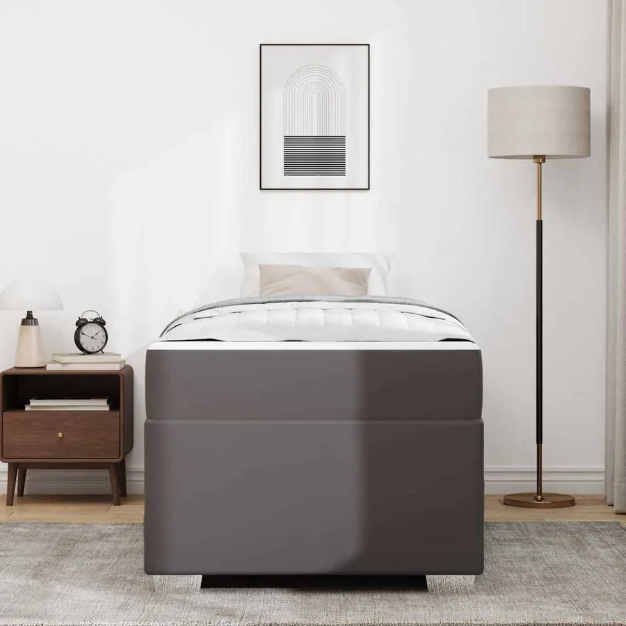 Cadre de lit avec matelas Gris 90 x 190 cm tissu - 3