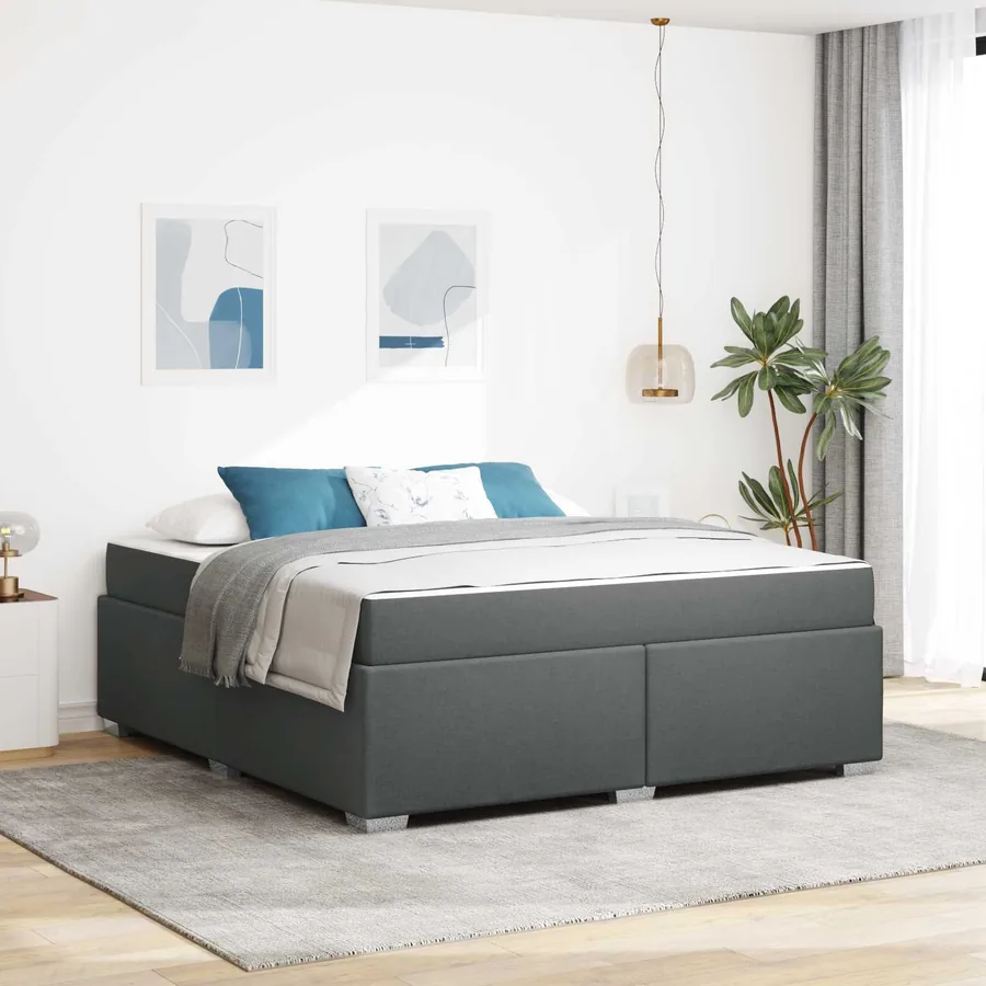 Cadre de lit avec matelas Gris foncé 180 x 200 cm tissu
