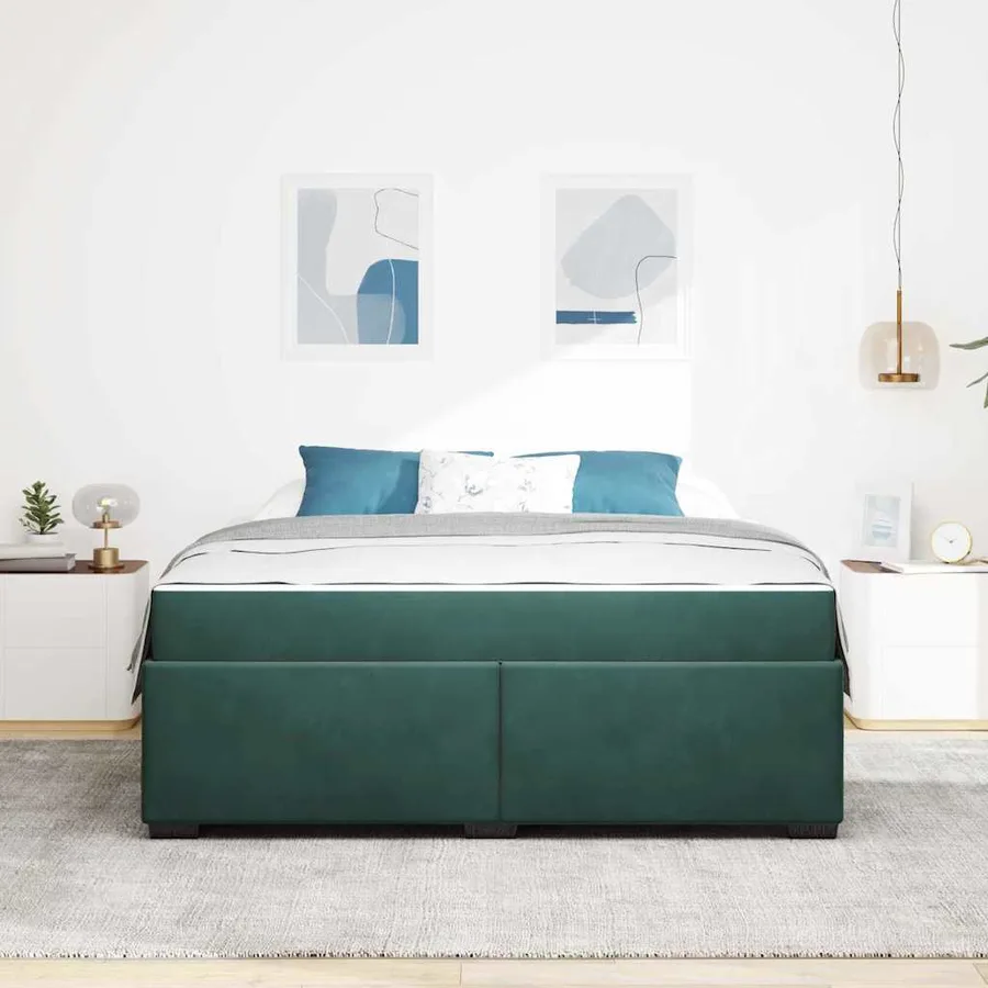 Cadre de lit avec matelas Vert foncé 180 x 200 cm tissu - 3