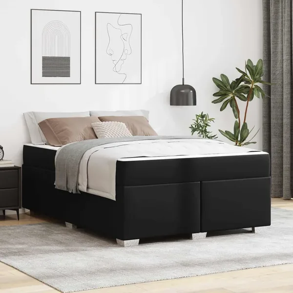 Cadre de lit avec matelas Noir 160 x 200 cm tissu