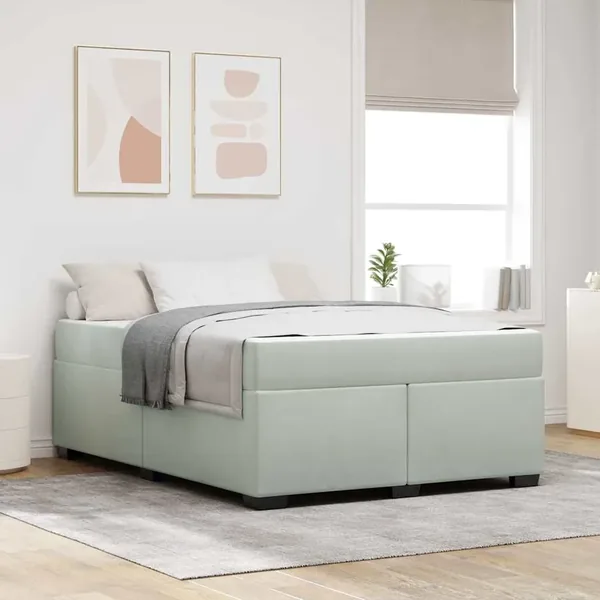 Cadre de lit avec matelas Gris clair 160 x 200 cm tissu