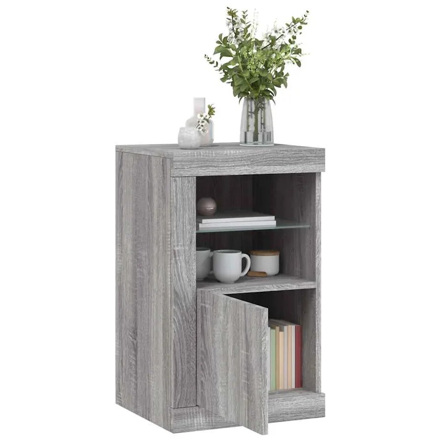 Armoire latérale et lumières LED sonoma gris bois d'ingénierie - 4
