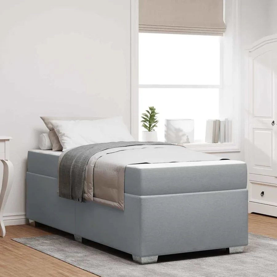 Cadre de lit avec matelas Gris clair 90 x 200 cm tissu