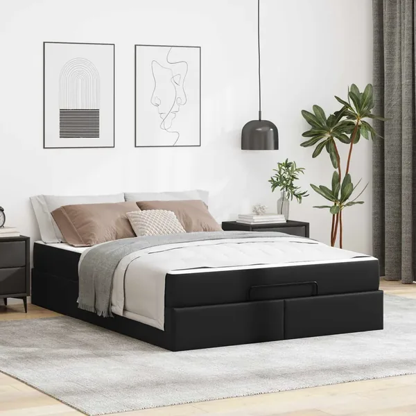 Cadre de lit avec matelas Autre 2 pcs Noir PVC