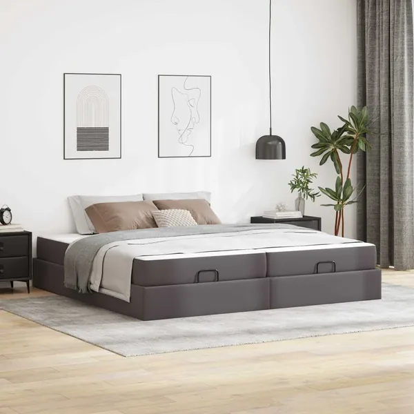Cadre de lit avec matelas avec matelas 2 pcs Gris PVC