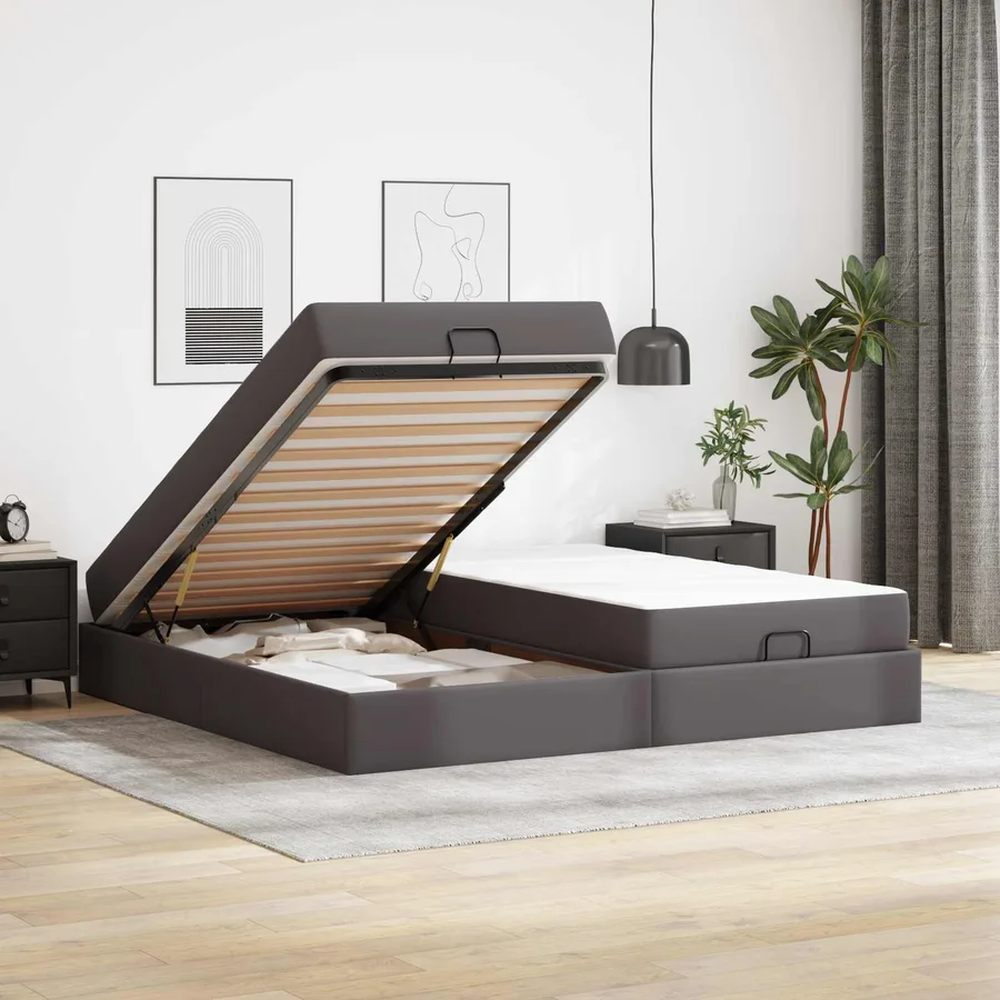 Cadre de lit avec matelas avec matelas 2 pcs Gris PVC - 4