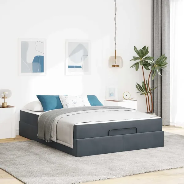 Cadre de lit avec matelas 2 pcs Gris Foncé Velours