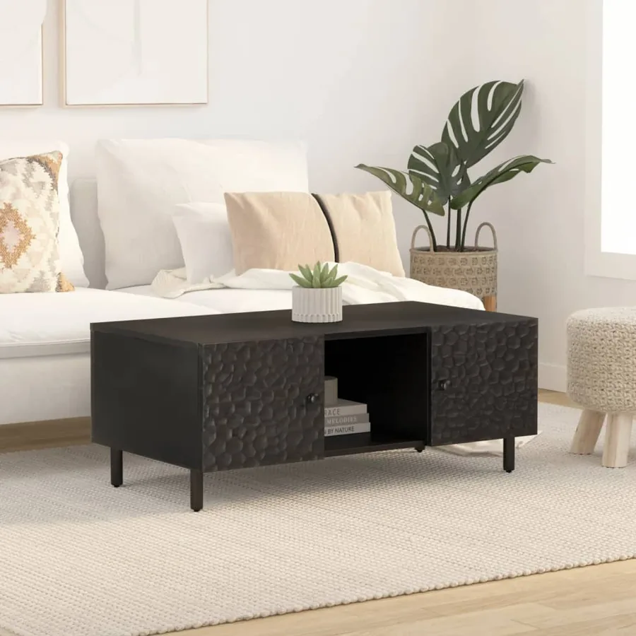 Table basse noir 100x54x40 cm bois massif de manguier - 3