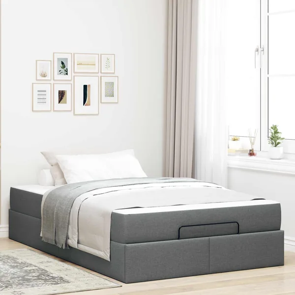 Cadre de lit avec matelas 2 pcs Gris Foncé tissu