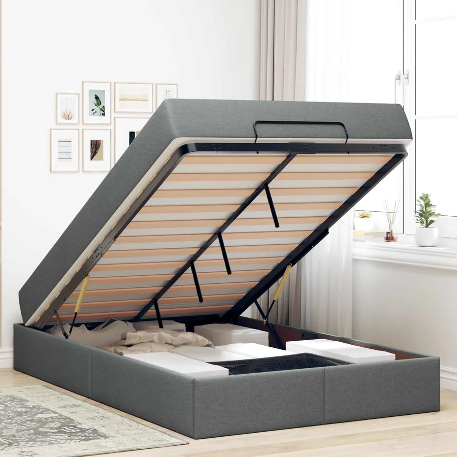 Cadre de lit avec matelas 2 pcs Gris Foncé tissu - 4