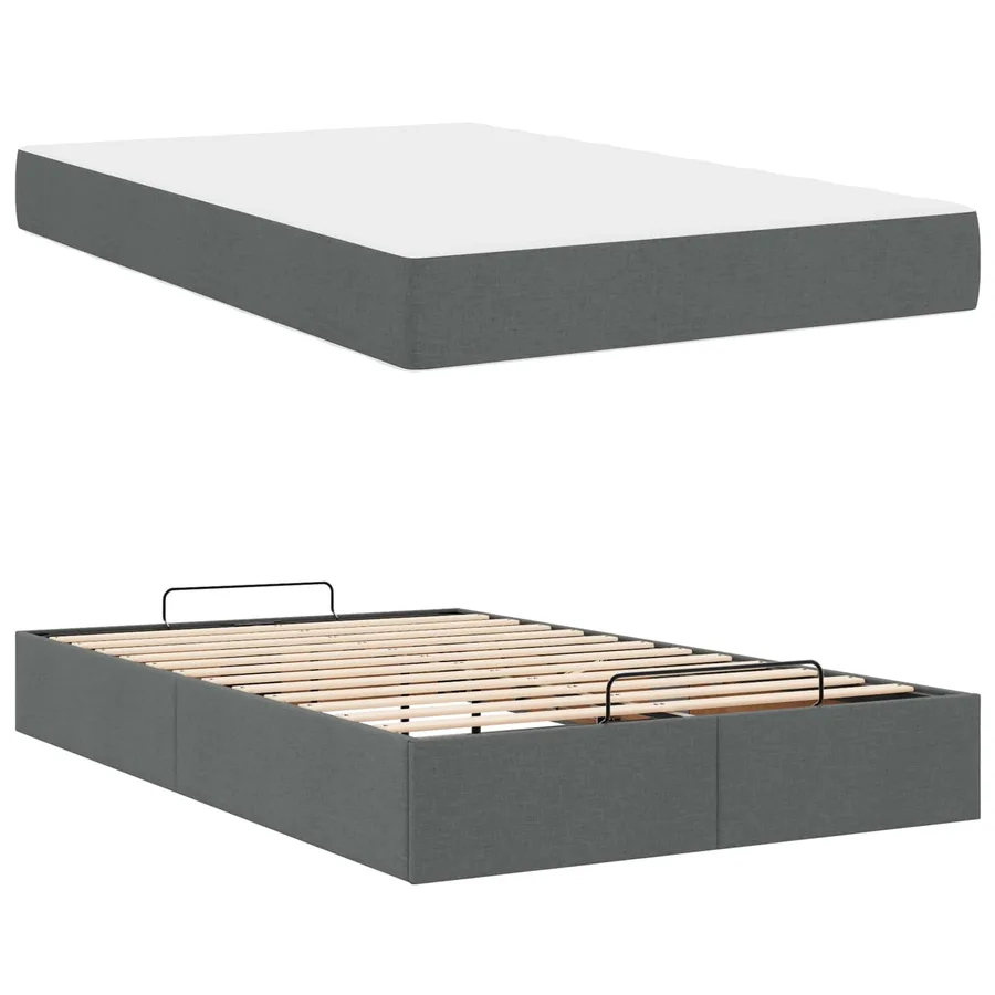 Cadre de lit avec matelas 2 pcs Gris Foncé tissu - 6