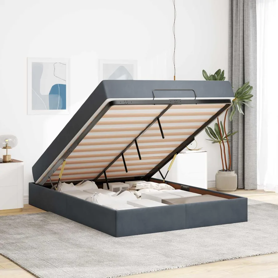 Cadre de lit avec matelas 2 pcs Gris Foncé Velours - 4