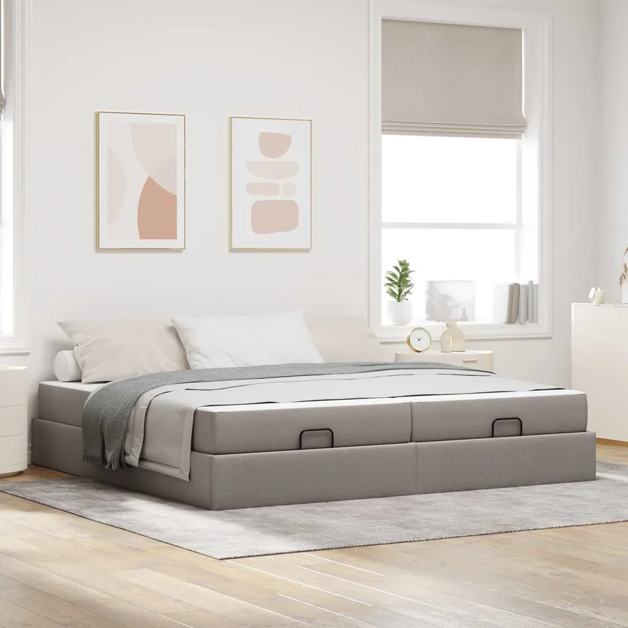 Cadre de lit avec matelas avec matelas 2 pcs Taupe tissu