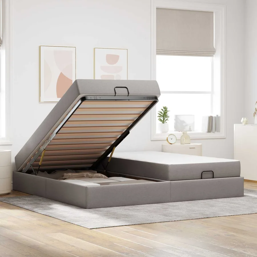 Cadre de lit avec matelas avec matelas 2 pcs Taupe tissu - 4