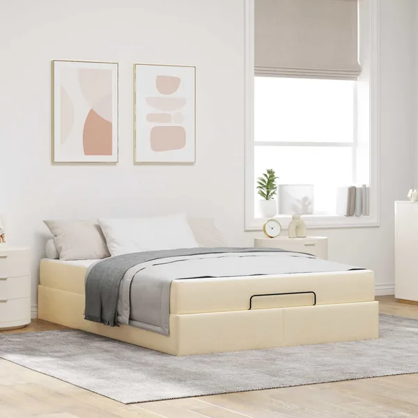 Cadre de lit avec matelas 2 pcs Crème tissu