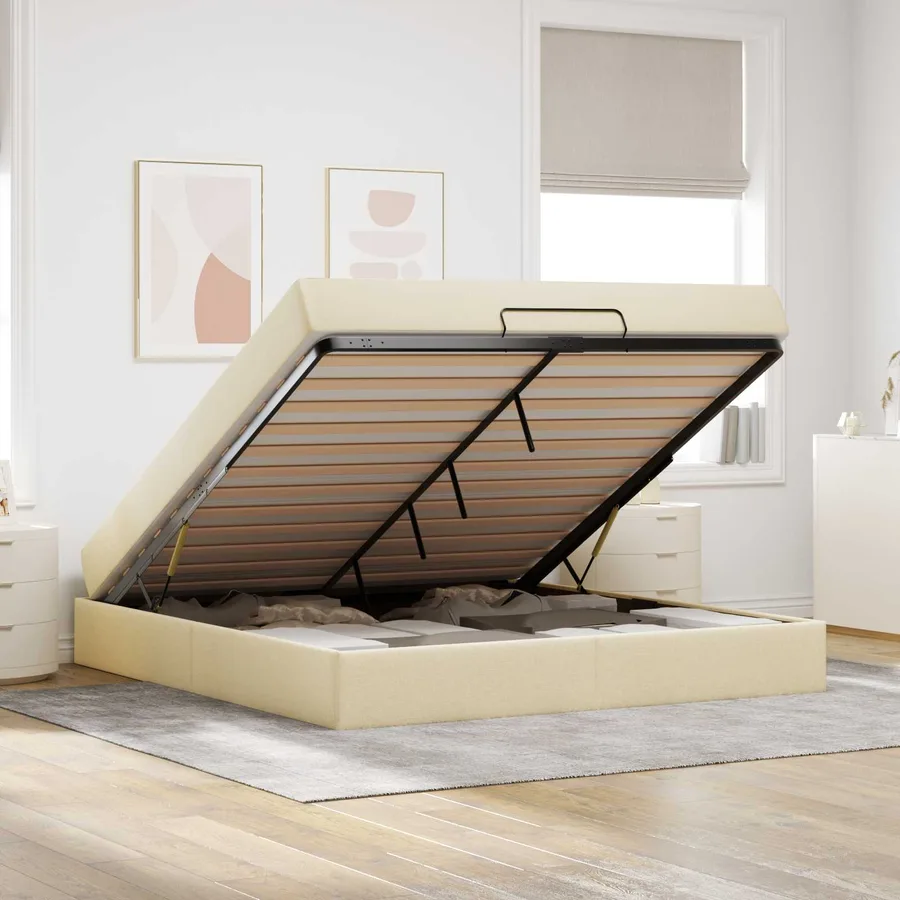 Cadre de lit avec matelas 2 pcs Crème tissu - 4