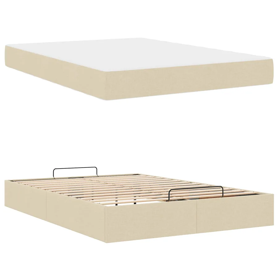 Cadre de lit avec matelas 2 pcs Crème tissu - 5