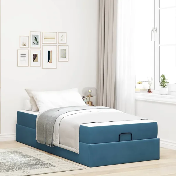 Cadre de lit avec matelas 2 pcs Bleu Velours