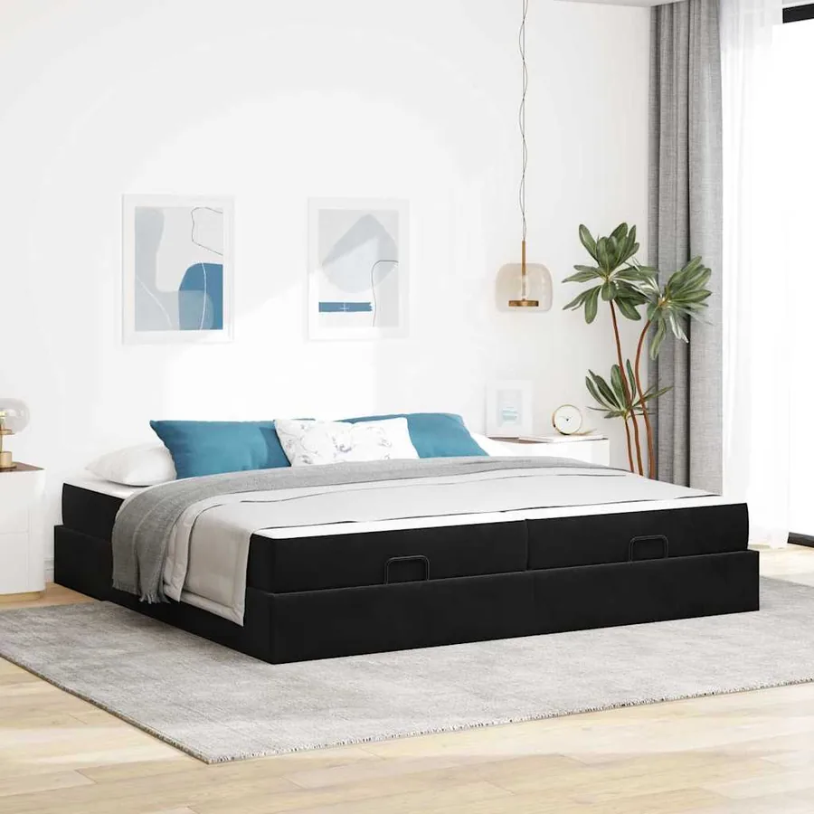 Cadre de lit avec matelas avec matelas 2 pcs Noir Velours