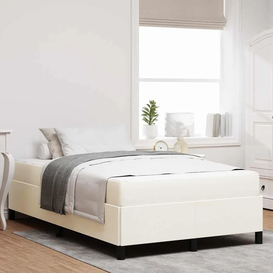 Cadre de lit avec matelas Crème 120 x 190 cm tissu