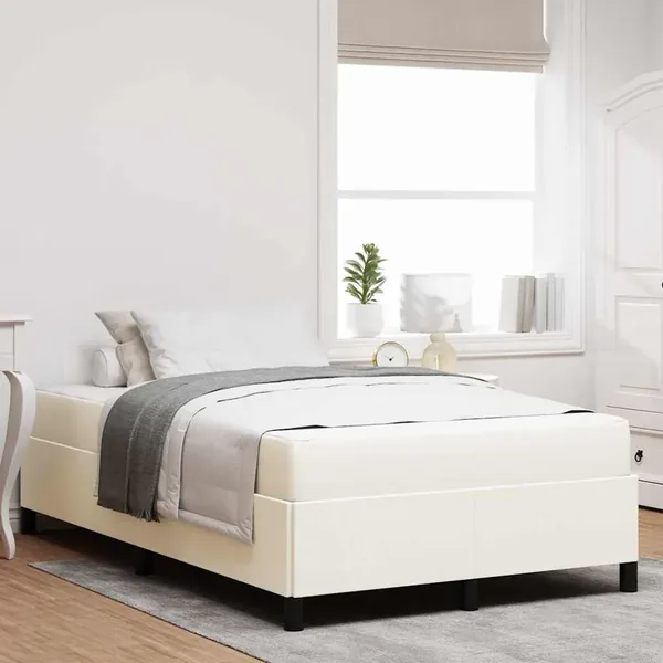 Cadre de lit avec matelas Crème 120 x 190 cm tissu
