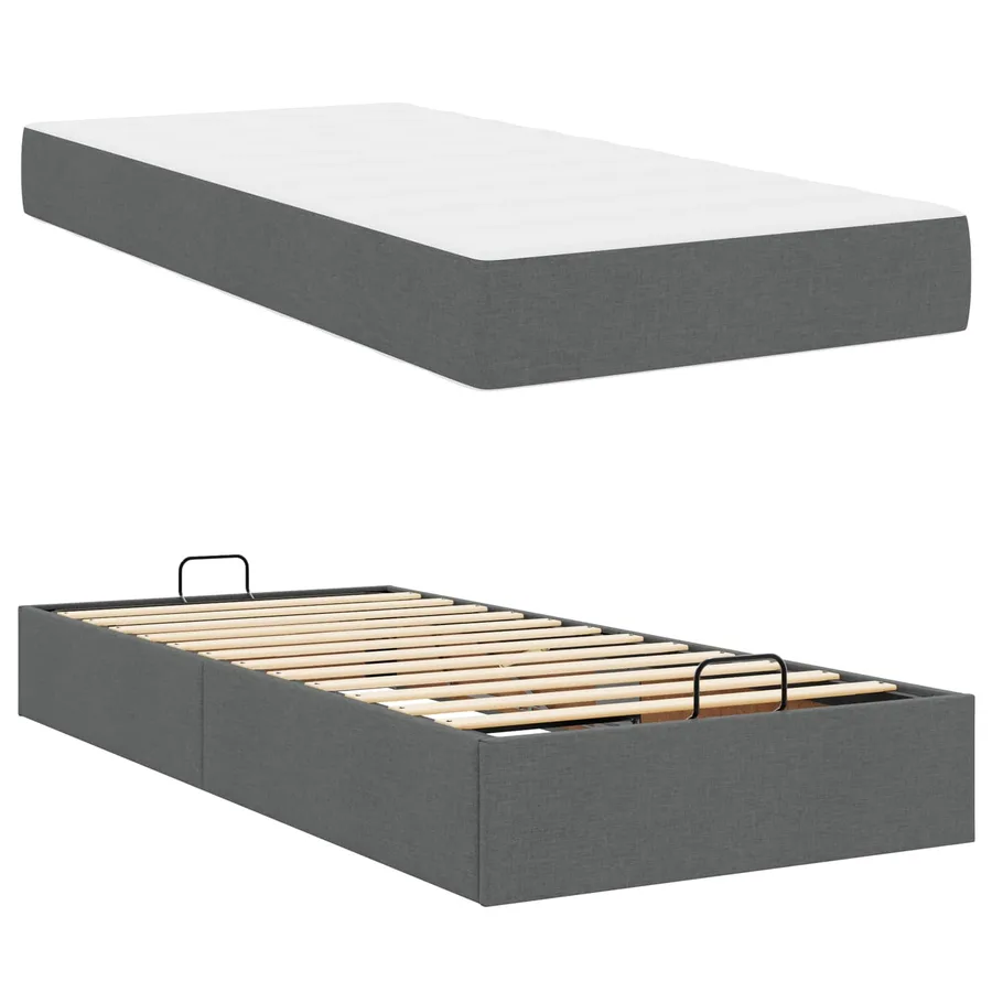 Cadre de lit avec matelas 2 pcs Gris Foncé tissu - 5