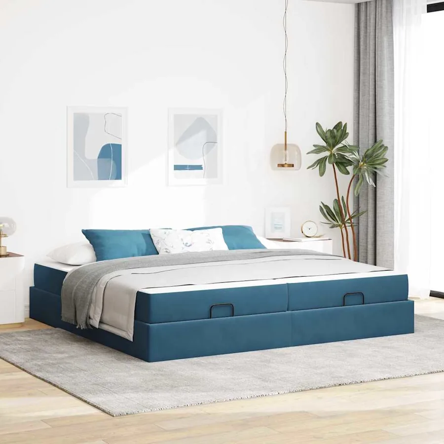 Cadre de lit avec matelas avec matelas 2 pcs Bleu Velours