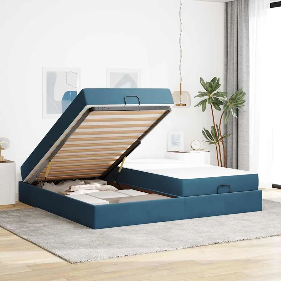 Cadre de lit avec matelas avec matelas 2 pcs Bleu Velours - 3