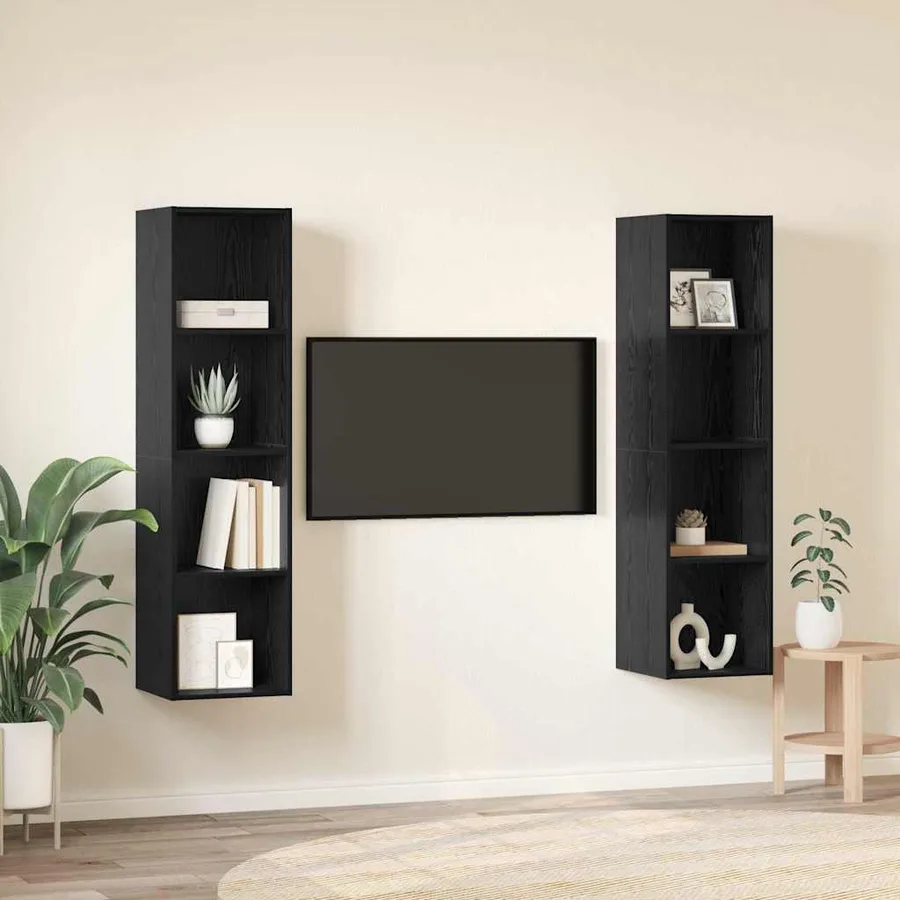Ensemble meuble TV Montage mural 2 pcs Noir 37 x 37 x 142,5 cm - 4