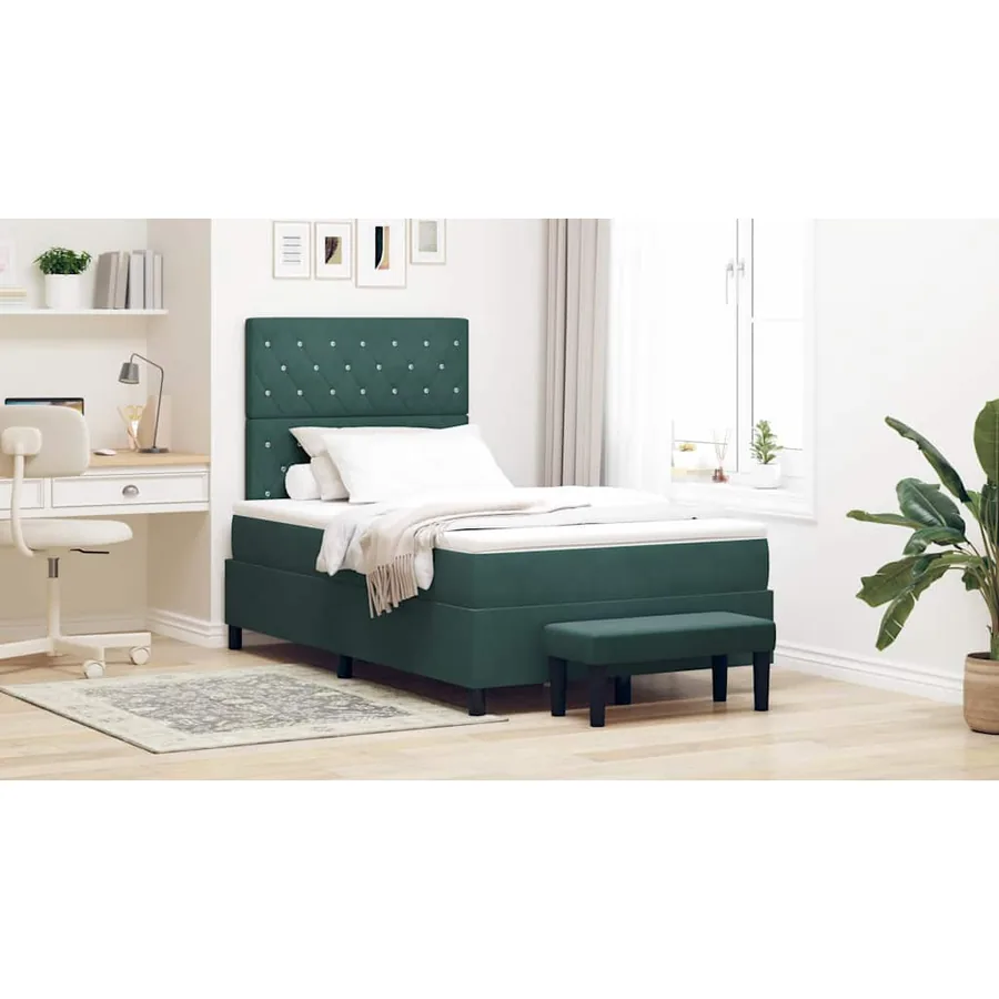 Lit à ressorts avec tête de lit Vert foncé 200 x 120 cm Velours